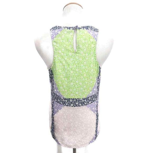J. Crew silk Green Multicolor floral print color block tank top in size 4 - Picture 2 of 4